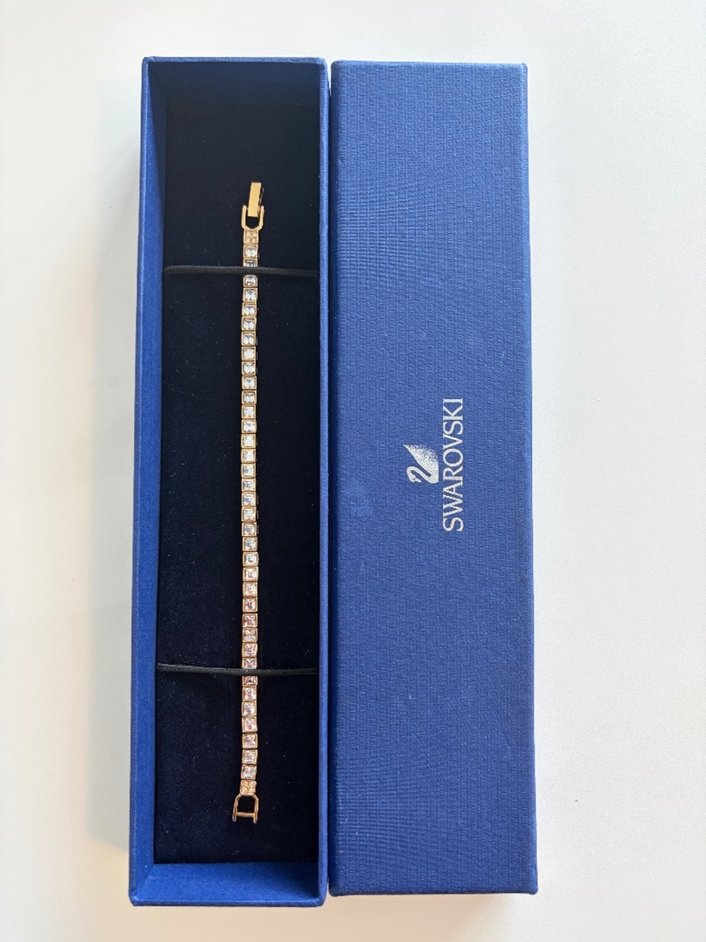Swarovski Square Tennis Bracelet Gold Tone 5040051 With Box